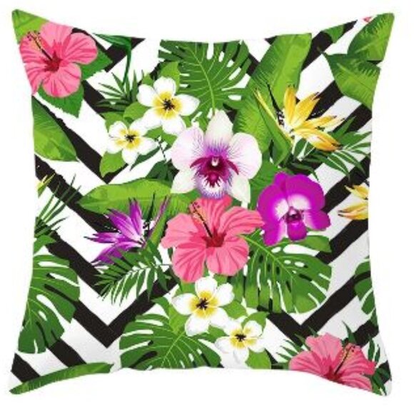 Chevron Tropical Flowers Pillow Cover - Picture 1 of 4